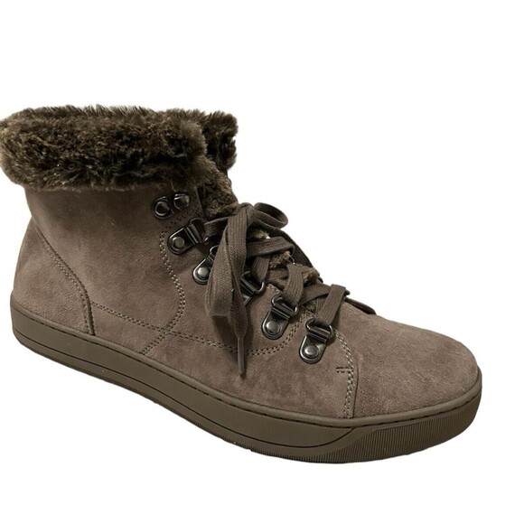 Johnston Murphy Women's Brown Leather Suede Boots Faux Fur Lace Up Bootie 9M - Picture 1 of 13